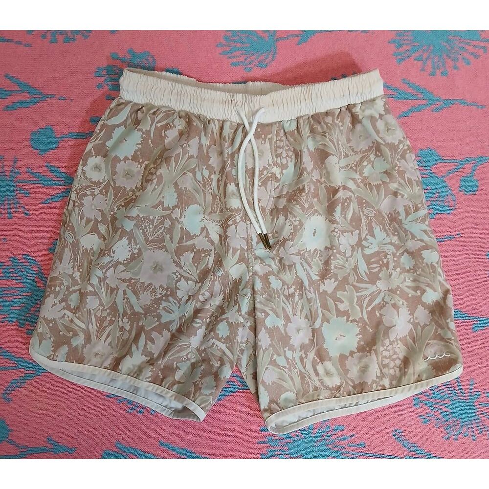 Minnow mens large beach board shorts swim trunks floral dusty rose brown lined